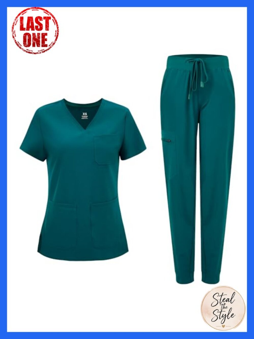 Womens Scrub Set Curved V-Neck Top Jogger Pants 8 Pockets Medical Workwear